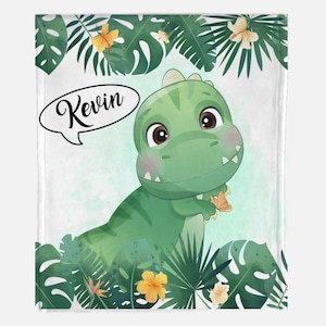 Personalized Dino Name Baby Blanket, Cute Dinosaur Baby Blanket, Watercolor DinosaurBlanket,Dino Nursery Gift, Baby Shower Gift,Nap blanlet