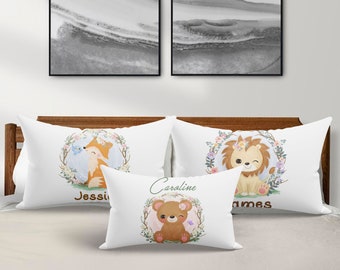 Cute Animal Personalized Pillowcase, Nap Pillow, Toddler Pillow, toddler decor,name pillows, kids décor,Standard Size Pillow 27X20Inch