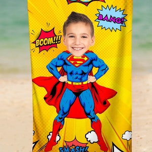 Face Super Hero towels/ Photo personalized face Blanket/Custom photo face towels/Super hero beach towels/ Pool party gift, Part Favor Pillow