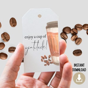 AFDRUKBARE koffie cadeau tag, kopje dankbaarheid, nationale koffiedag, werknemer leraar verpleegkundig personeel waardering, koffie cadeau, koffie dank u