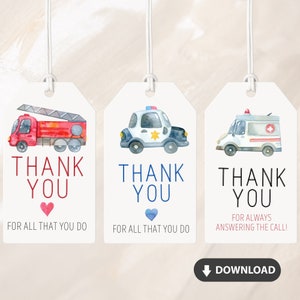 Cadeau de premier intervenant, merci premier intervenant, appréciation de l'ambulance des pompiers de la police, étiquette-cadeau d'appréciation imprimable, cadeau de service d'urgence