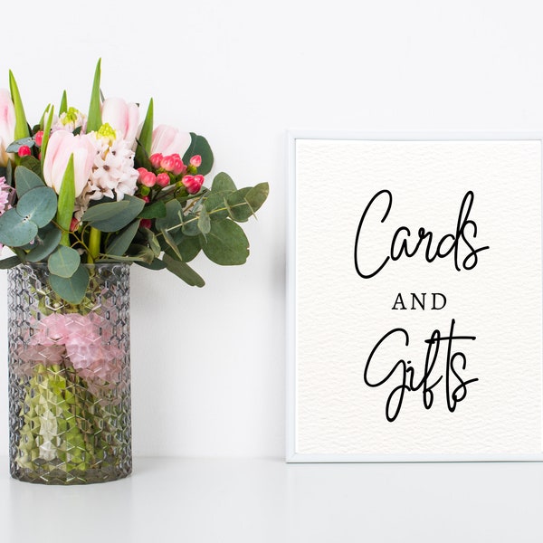 Cards and Gifts Sign Printable, Wedding Party Gift Sign Table, Modern Script Tabletop Sign Cards and Gifts Sign for Baby Shower Reception