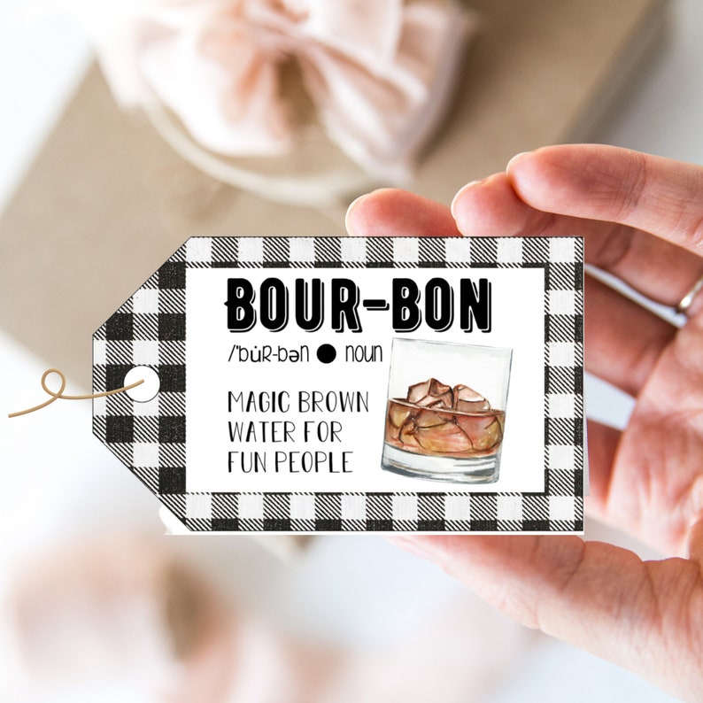 Printable Bourbon Tag, Bourbon Gift for Men, Magic Brown Water, Hostess Gift Idea, Bourbon Party Favor, Cocktail Gift, Whiskey Rocks Glass image 3