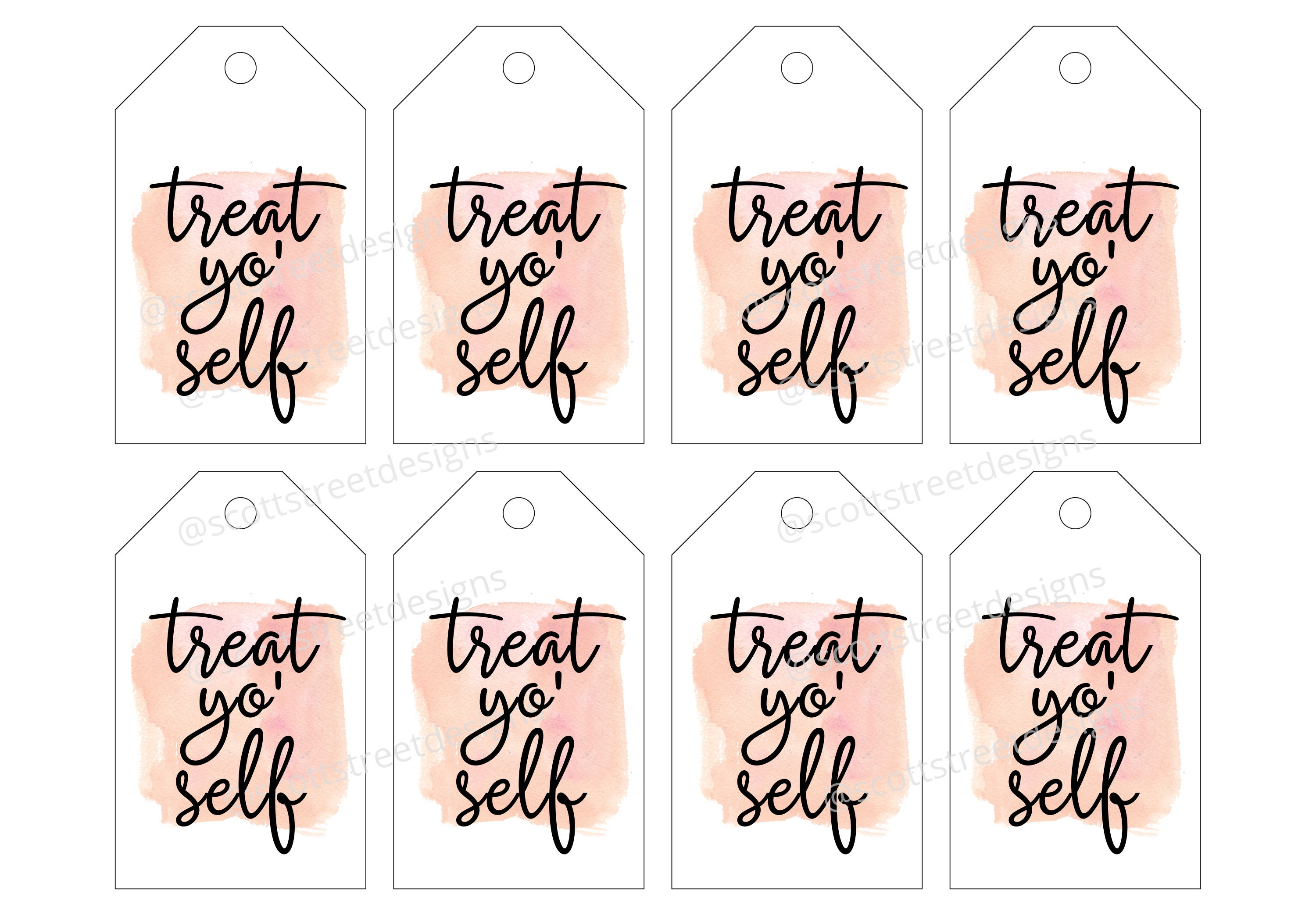 Treat Yo Self Printable Gift Tag Watercolor Gift Tag | Etsy