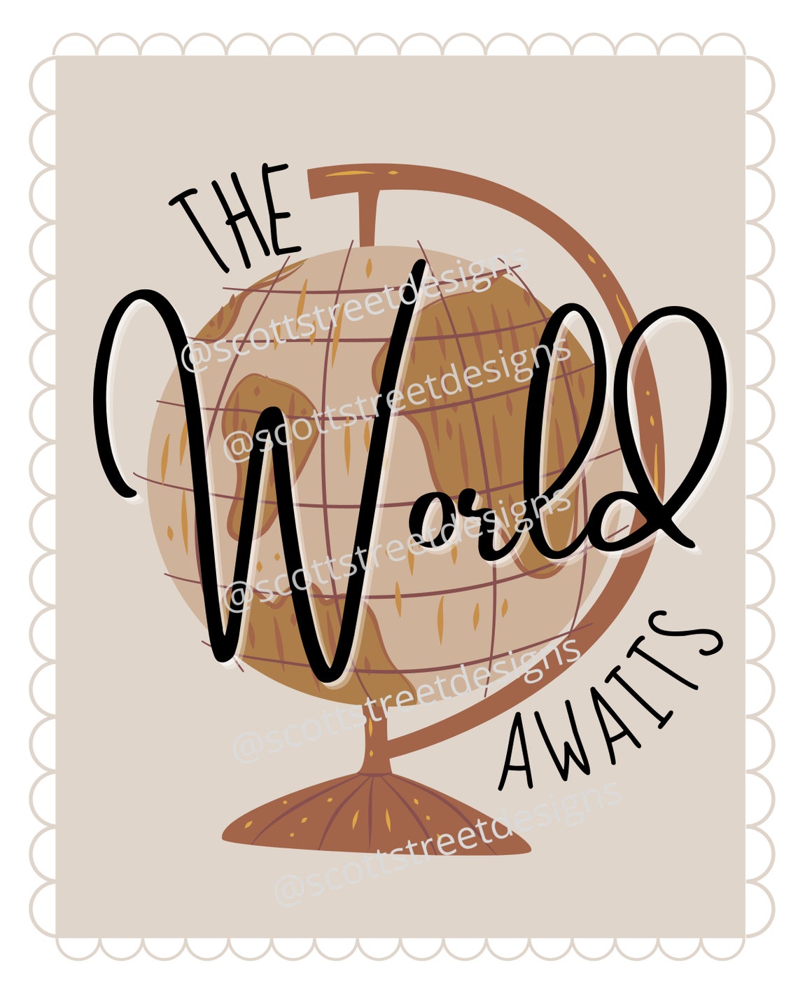 World. Sign Posts. Printable The World Awaits Printable Sign Globe Printable Wallart - Etsy
