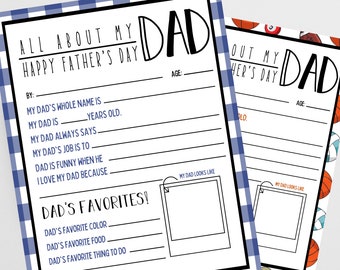All About My Dad Questionnaire Father's Day Printable - Etsy