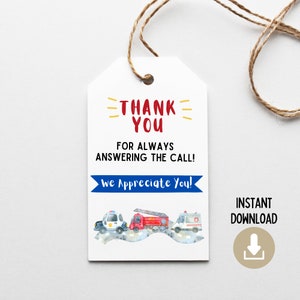 IMPRIMABLE Merci d'avoir répondu à l'appel Cadeau Tag, First Responder Favor Tag, Merci Tags pour First Responder, Police Fire Appreciation