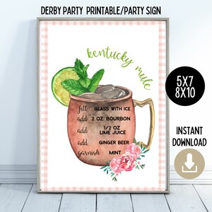 Kentucky Mule Recipe Printable, Derby Party Printable, Derby Party Decorations, Bar Cart Decor, Derby Theme Bridal Shower, KY Mule Recipe