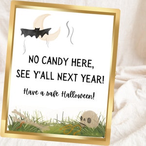 No Candy Here Sign, Trick or Treating Sign, Printable Halloween Sign, No Candy Print, Halloween Digital Download, No Trick or Treating
