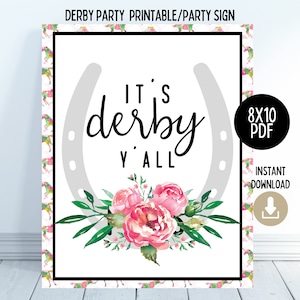 PRINTABLE It&#39;s Derby Y&#39;all, Derby Party Printable, Derby Theme Bridal Shower, Horseshoe Printable, Derby Party Decorations, Horse Race Decor