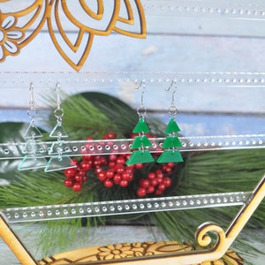 Christmas Tree earrings, triangle tree earrings, acrylic earrings, acrylic tree earrings, tree earrings, holiday tree earrings, Christmas