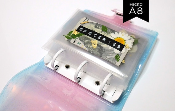 Micro A9 3-Ring Cash Envelope Set or Envelopes Only | Mini 3 Ring Binder | Clear Laminated Envelopes | Individual or Set of 5 or 8 Envelopes