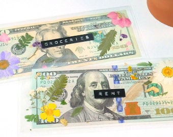 押し花入りキャッシュ封筒｜透明な予算オーガナイザー