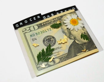 Séparateurs de billets transparents MINI avec fleurs pressées | Séparateurs d'espèces personnalisés pour enveloppes d'espèces ou système budgétaire | Individuel ou lot de 3 ou 6 !