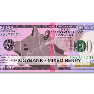 Printable 1000 Dollar Bill | Prop 1000 Dollar Bill | 1000 Dollar Placeholder Bill | DIGITAL ART ONLY | Piggybank - Mixed Berry