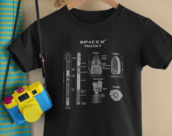 Falcon 9 Toddler T-Shirt | SpaceX Falcon 9 Rocket Blueprint Kids Shirt | Elon Musk Lover Gift