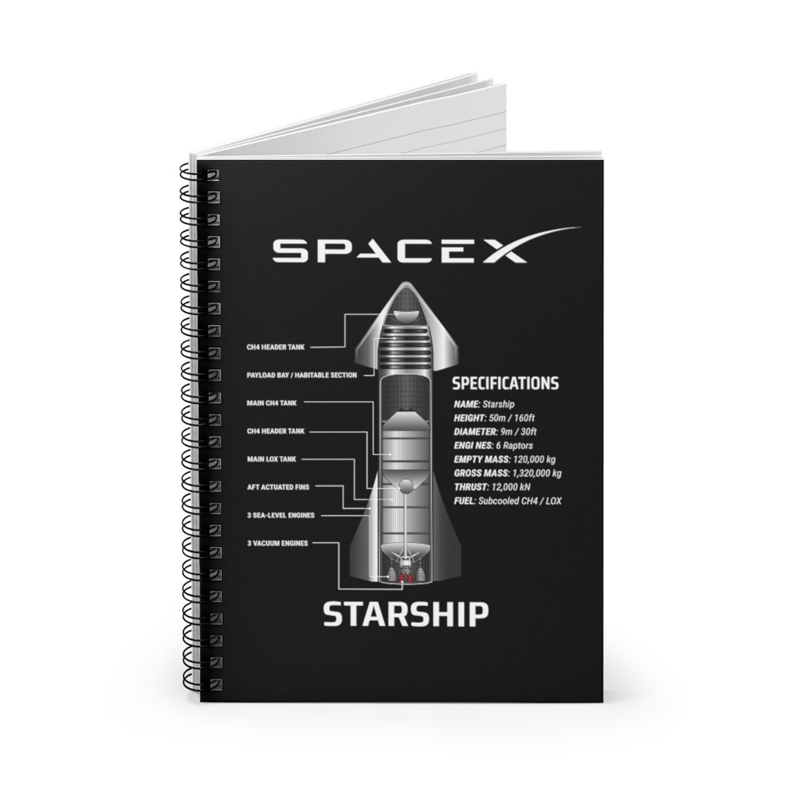SpaceX Starship Spiral Notebook Starship Rocket Notebook Etsy