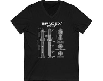 SpaceX Starship V-Neck Tee | Spacex Starship Blueprint T-Shirt | SpaceX Lover Gift T-Shirt