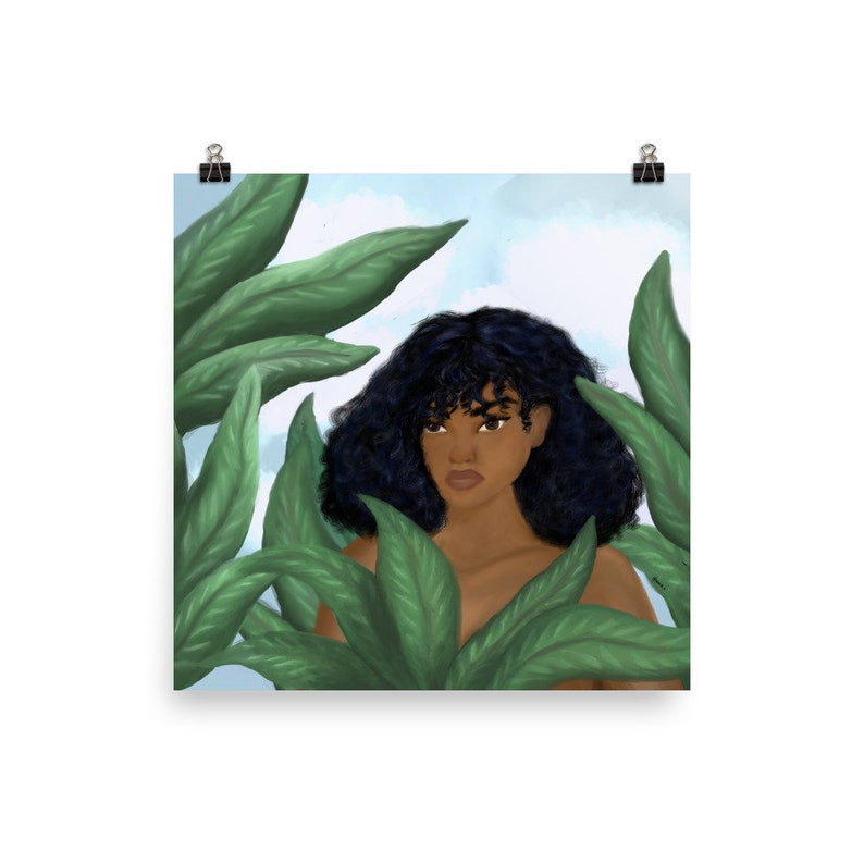 Green Fern Nature Girl Print Poster