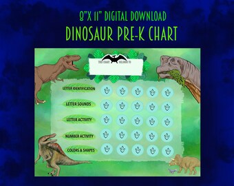 tabla de educación en el hogar - preescolar - prekínder - aprendizaje - tabla de recompensas - dinosaurio - acuarela - tabla de recompensas - escuela - tropical - plantas - azul