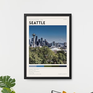 Seattle Washington Poster / Space Needle / Vintage City Poster / Retro Travel Poster / Minimalist Home Decor / Urban Photography Prints