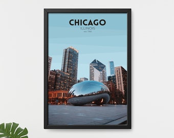 Chicago Poster / Illinois Travel Print / Cloud Gate Wall Art / Chicago City Photography