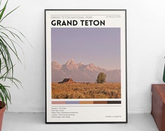 Grand Teton / Grand Teton National Park / Vintage National Park Poster / Retro Wall Decor / Minimalist Home Decor / Photography Prints