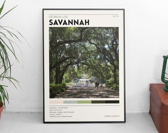 Savannah Georgia Poster / Forsyth Park Fountain Photography / Vintage Travel Poster / Retro Home Decor / Minimalist Wall art