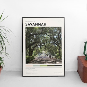 Savannah Georgia Poster / Forsyth Park Fountain Photography / Vintage Travel Poster / Retro Home Decor / Minimalist Wall art