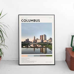 Columbus Poster / Ohio City Print / Scioto River / Vintage Travel Poster / Minimalist Wall Art / Urban Photography Prints