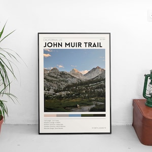John Muir Trail / Kalifornien Reiseposter / Sierra Nevada Bergfotografie / Retro Wanderdruck / Vintage Home Dekor / Sonnenuntergang