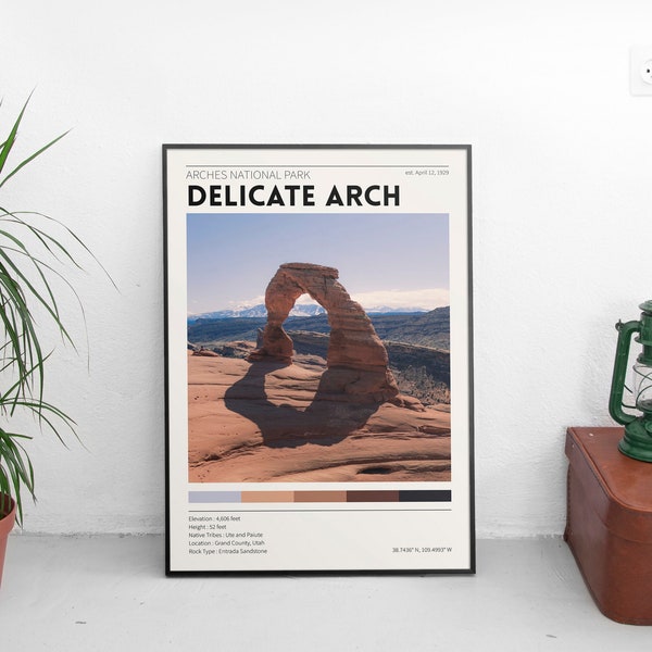 Delicate Arch / Arches National Park Poster / Utah Photography Print / Vintage Travel Poster / Retro Home Decor / Minimalist Wall Art / Moab