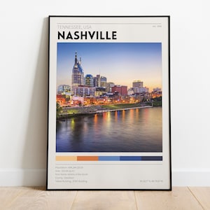 Nashville Tennessee Poster / Riverfront Park / Vintage City Poster / Retro Wall Art / Minimalist Home Decor / Urban Photography Prints