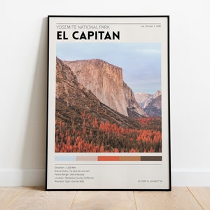 El Capitan / Yosemite National Park / Vintage National Park Poster / Retro Wall Decor / Minimalist Home Decor / Photography Prints