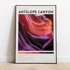 Antelope Canyon / Arizona / Vintage Travel Poster / Retro Trail Poster / Minimalist Home Decor / Nature Photography Prints / Hiking Poster