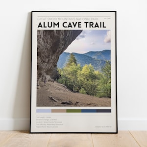 Alum Cave Trail / Great Smoky Mountains National Park Poster / Vintage Travel Print / Retro Wall Art / Minimalist Home Decor / Photography