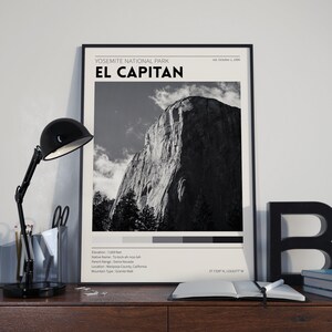 El Capitan / Yosemite National Park / Vintage National Park Poster / Retro Wall Decor / Minimalist Home Decor / Photography Prints