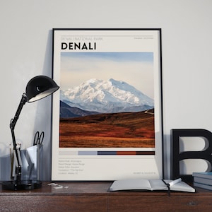 Denali / Denali National Park Poster / Alaska Mountain Travel Print / Vintage Photography / Retro Home Decor / Minimalist Wall Art