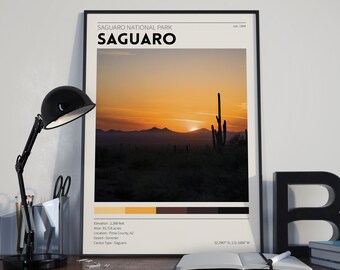 Saguaro National Park Poster / Tuscon Arizona Cactus Fotografie / Vintage Travel Poster / Retro Home Decor / Saguaro Cactus Art