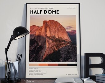 Half Dome / Yosemite National Park / Vintage National Park Poster / Retro Wall Decor / Minimalist Home Decor / Photography Prints