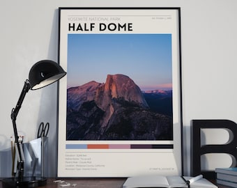 Half Dome / Yosemite National Park / Vintage National Park Poster / Retro Wall Decor / Minimalist Home Decor / Photography Prints