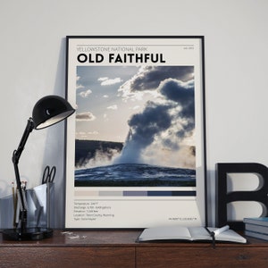 Old Faithful / Yellowstone National Park Poster / Wyoming Travel Print / Geyser Photography / Vintage Home Decor / Retro Wall Art
