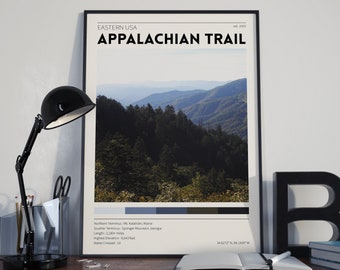 Appalachian Trail Poster / Mountain Hike / Vintage Travel Poster / Retro Trail Poster / Minimalist Home Decor / Nature Photography Prints