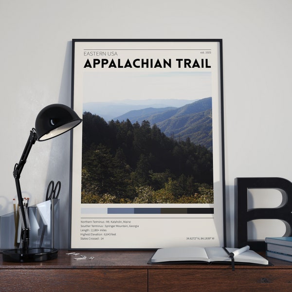 Appalachian Trail Poster / Mountain Hike / Vintage Travel Poster / Retro Trail Poster / Minimalist Home Decor / Nature Photography Prints