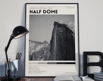 Half Dome / Yosemite National Park / Vintage National Park Poster / Retro Wall Decor / Minimalist Home Decor / Photography Prints
