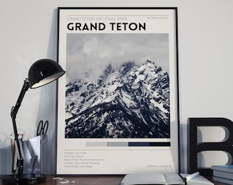 Grand Teton / Grand Teton National Park / Vintage National Park Poster / Retro Wall Decor / Minimalist Home Decor / Photography Prints