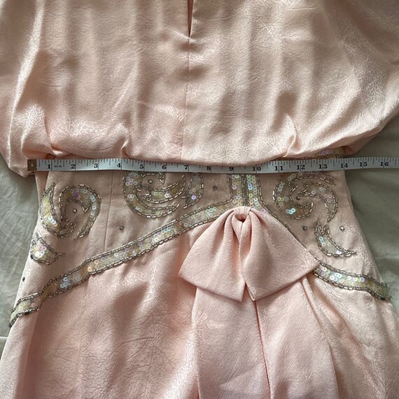 Vintage Vtg 80s A.J. Bari Silk Peach Beaded Dress… - image 9