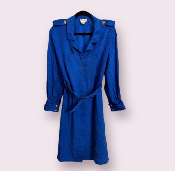 VIntage Blue Silk Neiman Marcus Belted Dress 10 - image 1