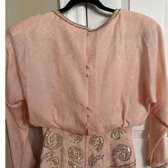 Vintage Vtg 80s A.J. Bari Silk Peach Beaded Dress… - image 6