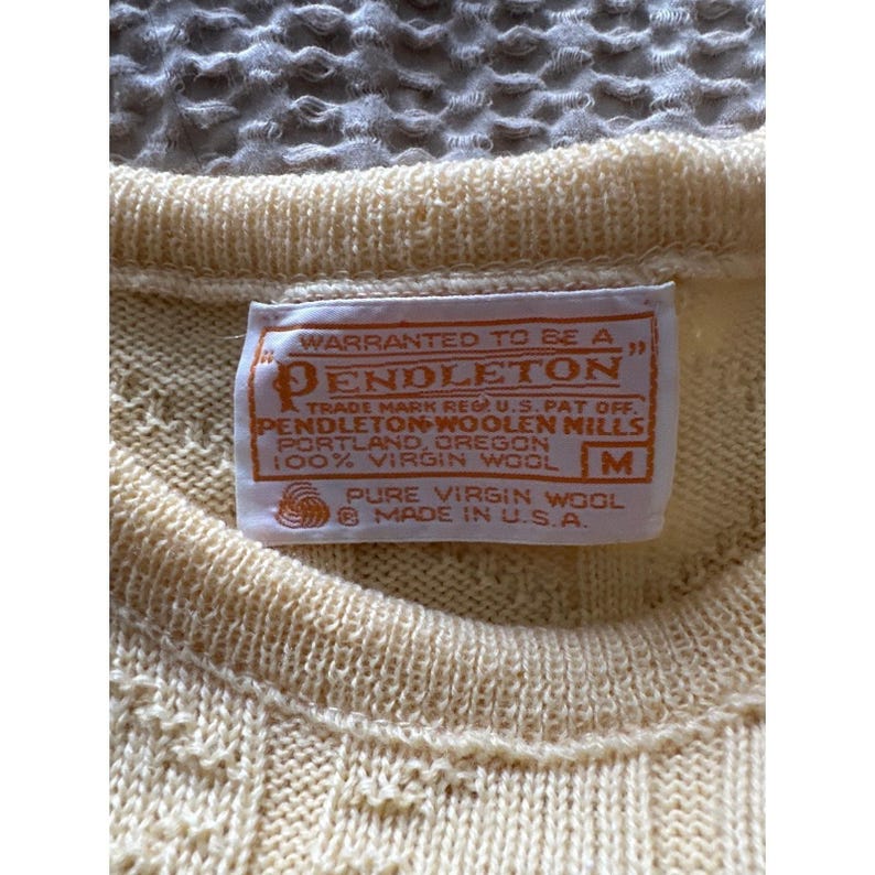 Chaleco suéter vintage de lana amarilla Pendleton, 100 % lana virgen, estilo preppy, talla M imagen 5